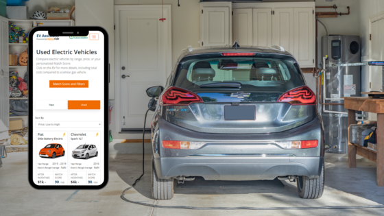 Pre-Owned EV charging at home garage with EV Assistant on mobile phone