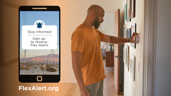 Flex Alert Sign Up with man adjusting smart thermostat