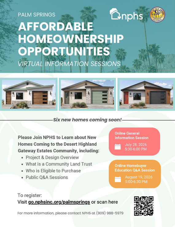Palm Springs Affordable Homeownership Opportunities - Virtual Information Sessions Flyer