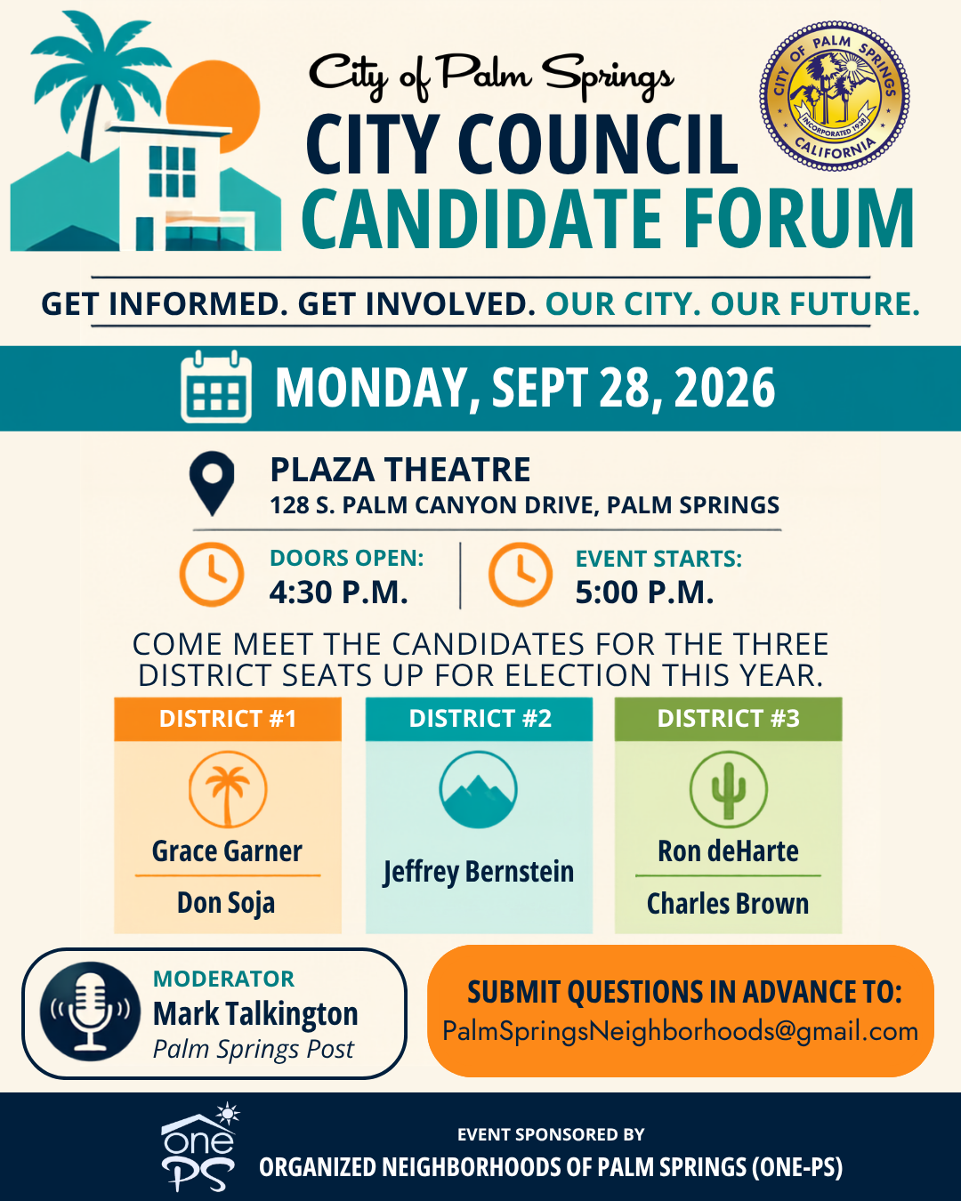 ONE-PS City Council Candidate Forum Flyer