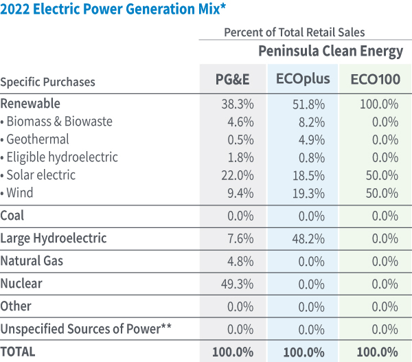 Table: 2022 Electric Power Generation Mix