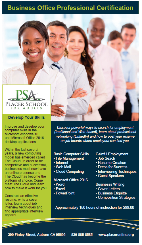 PSA CERTIFICATION PLACER SCHOOL FOR ADULTS
