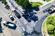 Arial photo of roadway intersection under construction. 