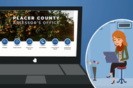 Women on portable computer with the Placer County Assessor's Office web-page opened on the background monitor