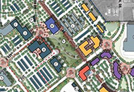 A map rendering of the Placer County Government Center campus in North Auburn indicating the locations of new proposed buildings