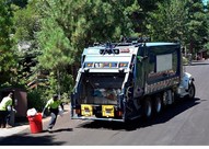 Photo of a garbage truck. 