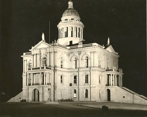 Auburn Courthouse lit up in the 1950s