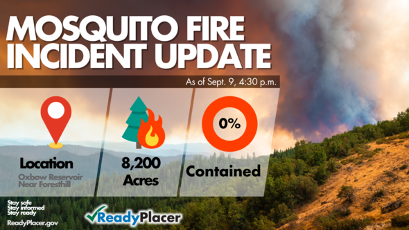 mosquito fire incident statistics - 8,200 acres burned - zero containment - near foresthill