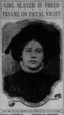 Newspaper clipping for 1900's accused murderer, Alma Bell