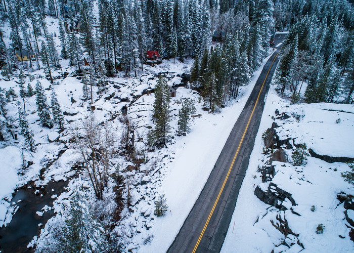 long highway 40 in lake tahoe during winter