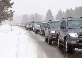 gridlock traffic in the snow
