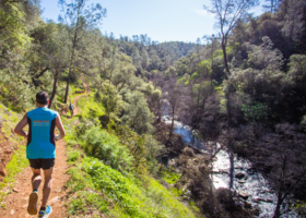 Runner jogging along Hidden Falls Trail