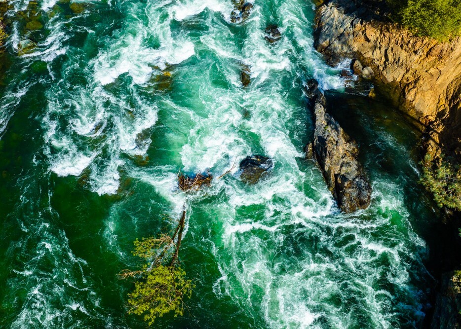 Aerial view of swift river conditions