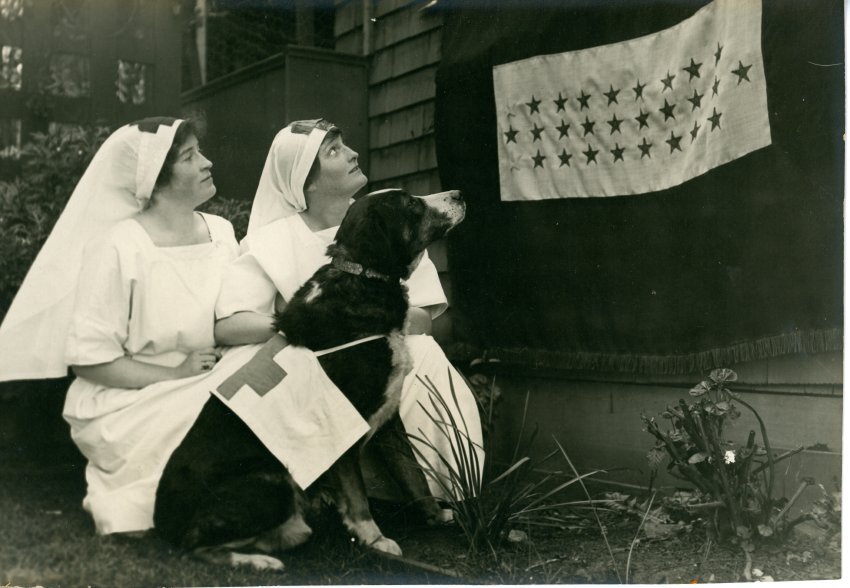 Baldy and two red cross nurses