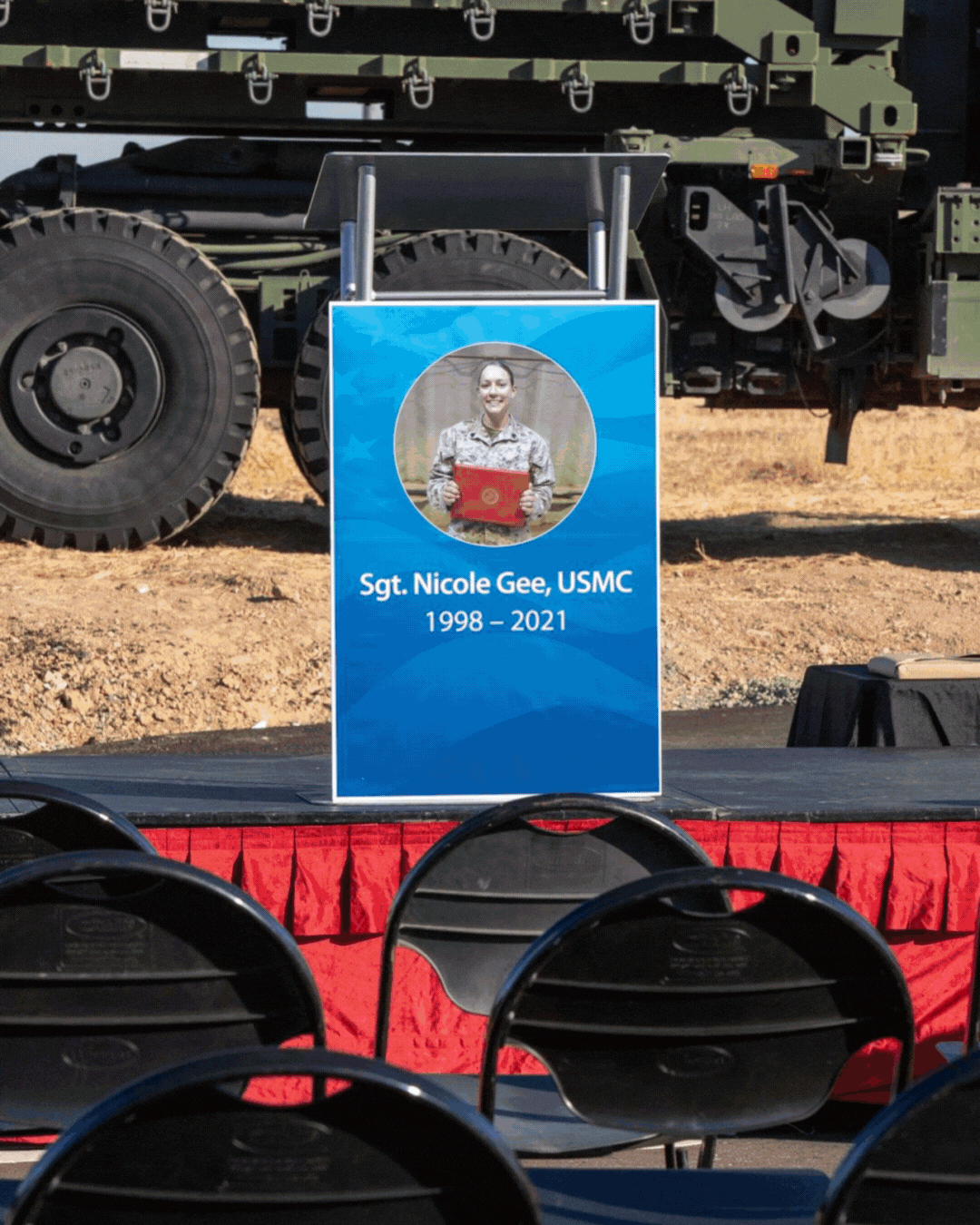 Community members gather at "Sgt. Nicole Gee Drive" dedication for fallen local marine.