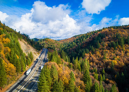 Aerial view of 1-80 in the Sierra