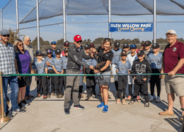 Supervisor Bonnie Gore, county staff and residents participate in the Glen Willow Park ribbon-cutting ceremony