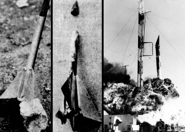 1957 Roseville rocket breaks and Vanguard TV-3 explodes