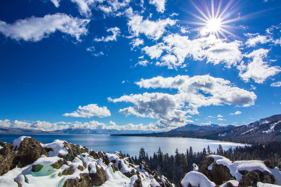 Snowy view of Lake Tahoe