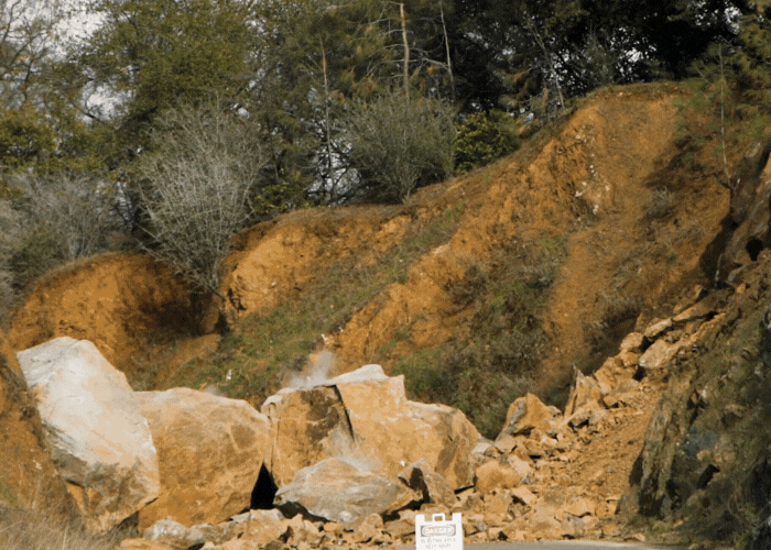 Close up of exploding boulders on Old Foresthill Road