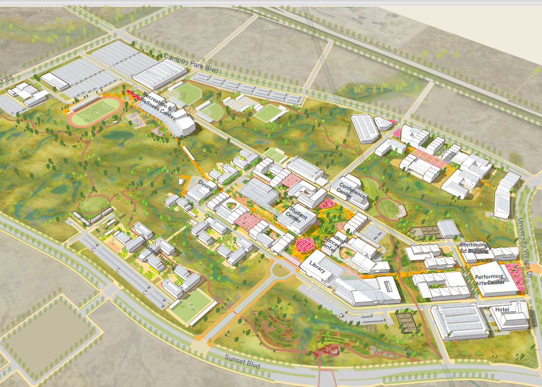 3D rendering of a map depicting the Sacramento State Placer Center