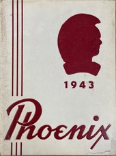 An antique yearbook cover with text reading Phoenix and the year 1943