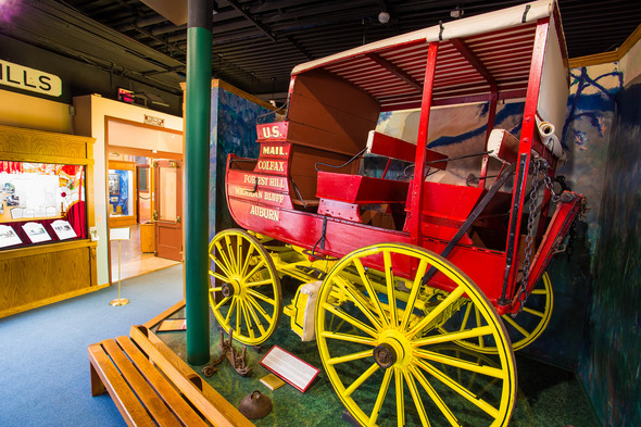 Close up image of red and yellow Auburn Forest Hill Wagon