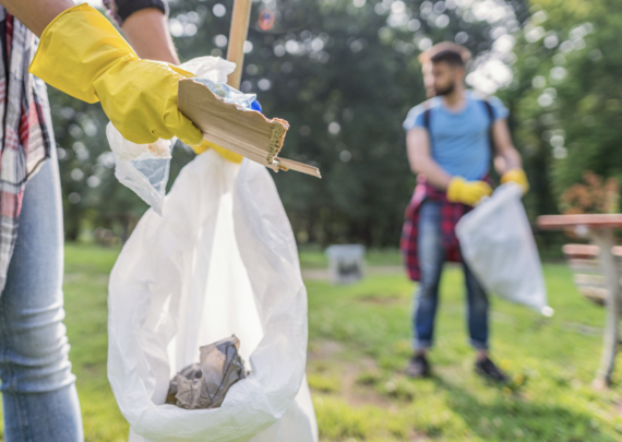 people picking up trash