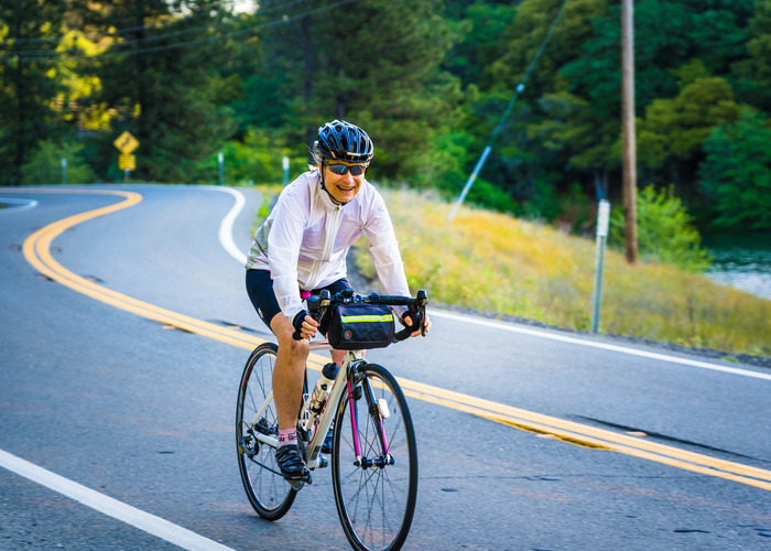 A cyclist rides on a trail in North Lake Tahoe 