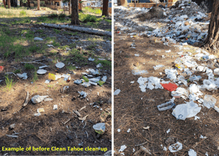 Clean Tahoe photos showing before and after a trash collection service.