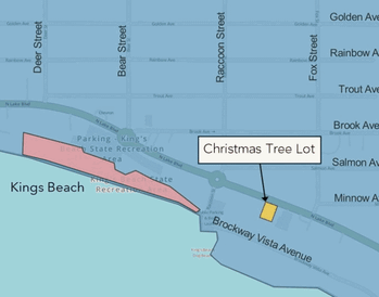 A map and images of Christmas Tree lot in Kings Beach