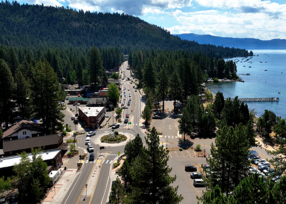 An aerial image of a roundabout in Kings Beach