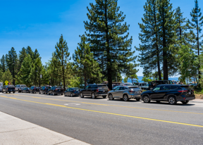 Cars parked along state Route 28 in Kings Beach.