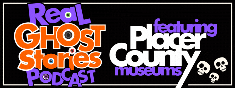 Real Ghost stories podcast gif with skeletons and spooky eyes in the letters