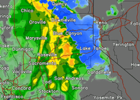 Animated Doppler weather map of a winter storm over northern California