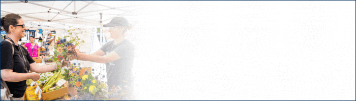 Animated graphic with various people shopping with text reminding to shop local