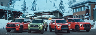 A lineup of Toyota vehicles at Palisades Tahoe