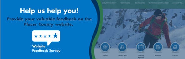 Graphic of website feedback survey with screenshot of our site homepage