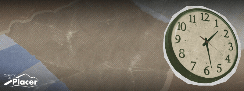 Graphic collage of scrapbook papers and an animated gif of winding clock, 