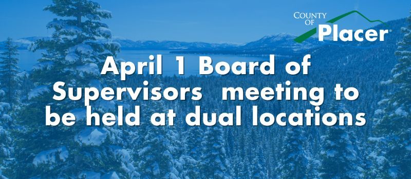 Board meeting text on a blue background with snow-covered trees in the back.