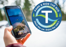 An image of a person holding a phone showing the TART Connect app and a logo for TART.