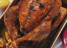 Cooked turkey on a tray