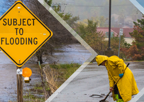 Flood watch graphic with person in water