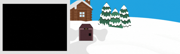 Tahoe snow reminder to clear bear bins - cartoon image of home in snow and a brown bear