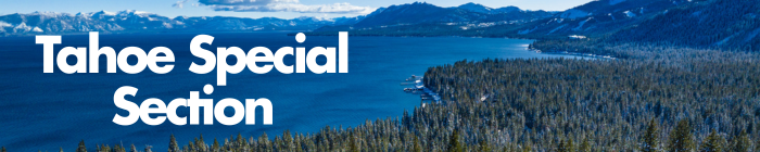 aerial view of north lake tahoe in winter, overlay text reads Tahoe Special Section