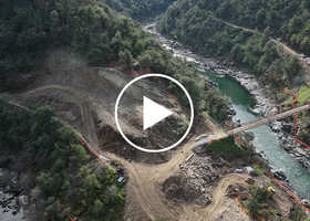 Aerial view of work site at Yankee Jims Bridge