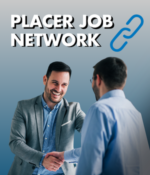 Two people shaking hands on a blue gray background with text: Placer Job Network