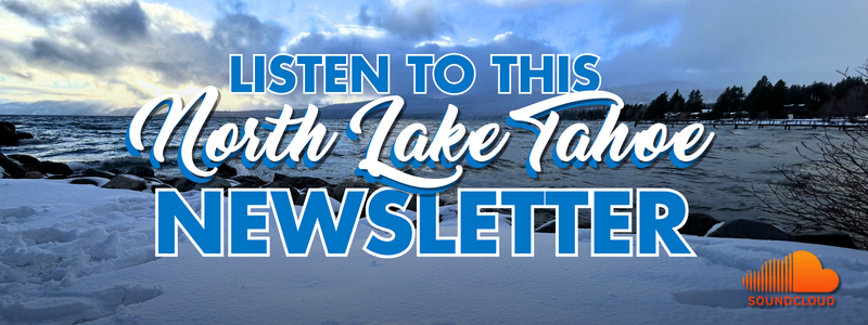 An image from Kings Beach showing Lake Tahoe on a cloudy day with snow in the foreground.