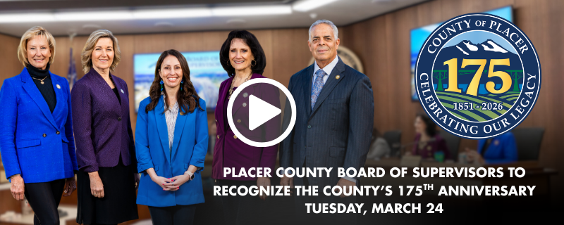 Five Board of Supervisors members in blue, purple and maroon with a blue and yellow 175 anniversary badge and white text for the commendation.