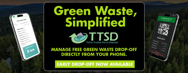 New digital punch card (app) available at Tahoe Truckee Sierra Disposal. Early drop off now available. Two smartphones display account information.